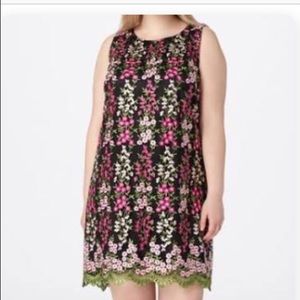 Tahari Dress Pink Floral Embroidered Sleeveless